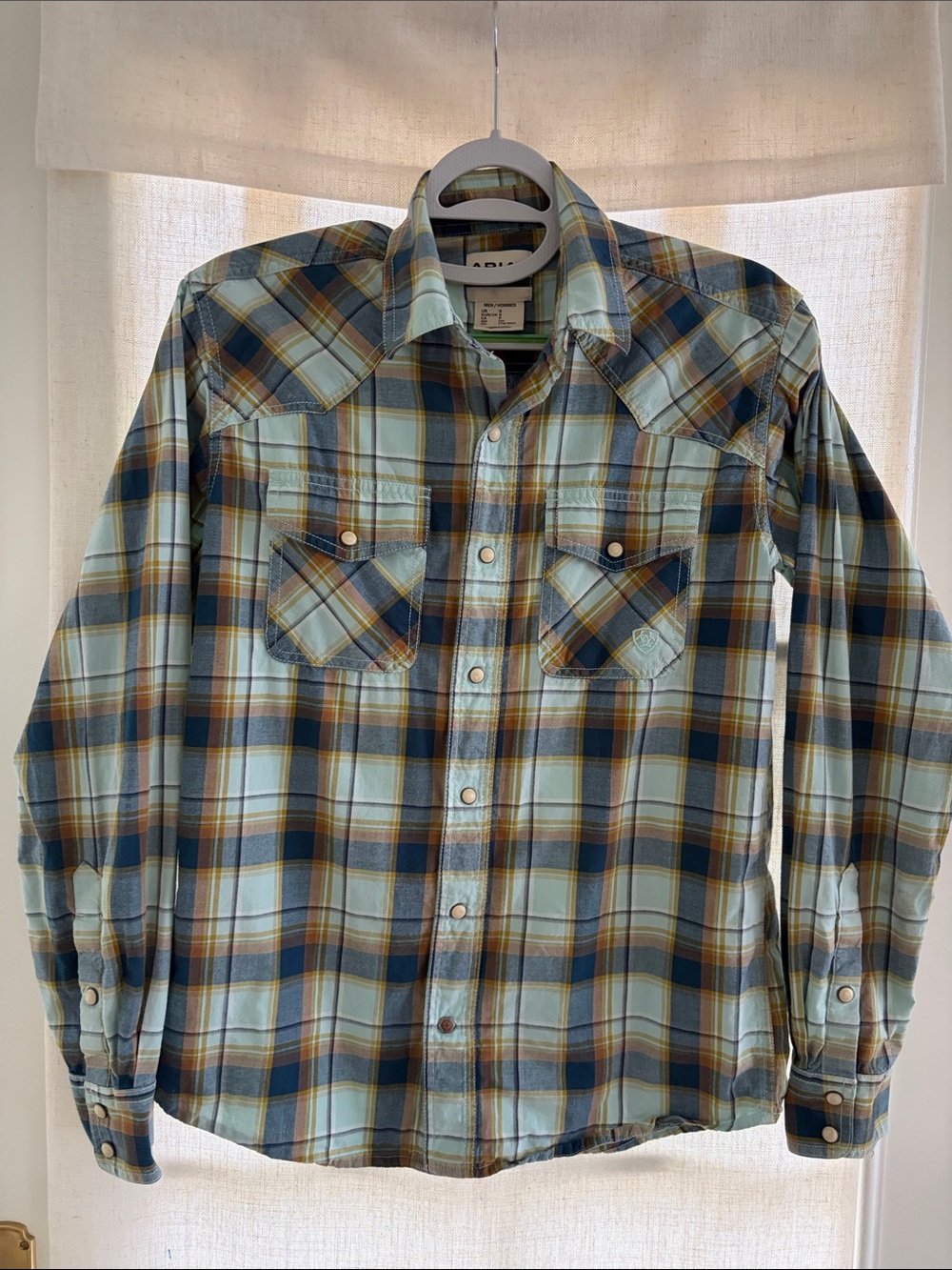 Ariat Men's Plaid Western Button-Down Shirt - Blue and Brown
